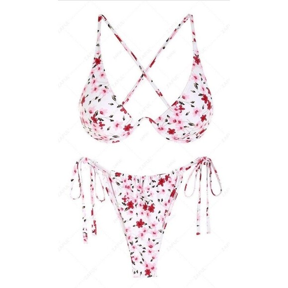 Zaful Floral Underwire Bikini Set with Tie Side Bottoms Size M - Picture 2 of 7